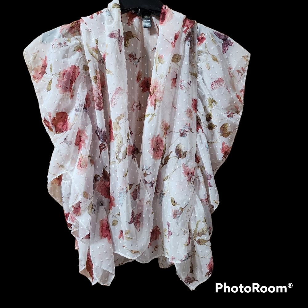 Mixit floral kimono one size fits all white with pink flowers